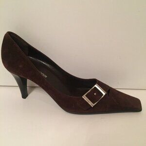 SERGIO ROSSI HEELS PUMPS BROWN SUEDE LEATHER SHOES ITALY POINTED TOE